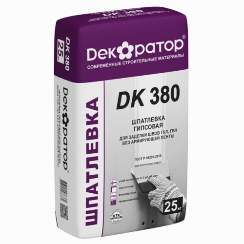 См Шпаклевка ДЕКОРАТОР DK 380, гипсовая, белая, универсальная (1-10мм) 25кг (49)